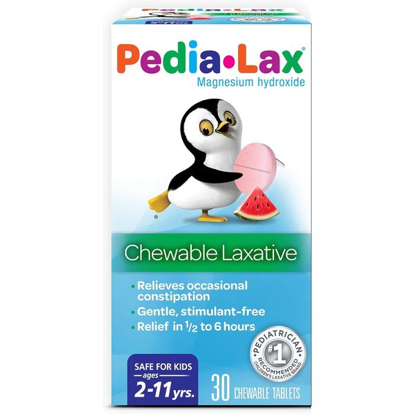 Pedia-Lax Laxative Chewable Tablets for Kids, Ages 2-11, Watermelon Flavor, 30 CT (6 Pack)