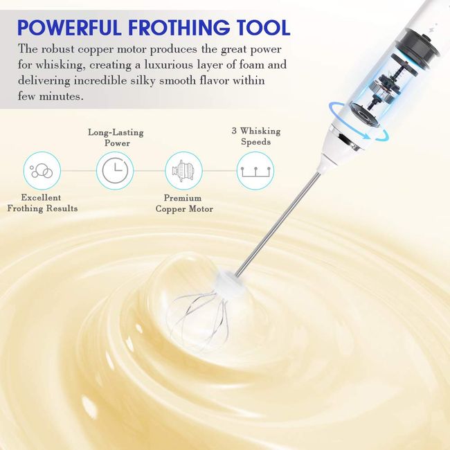 FoodVille MF02 Rechargeable Milk Frother Handheld Foam Maker with Stainless Whisk for Cappuccino, Latte, Bulletproof Coffee, Ket