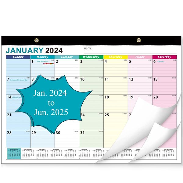 2024 Desk Calendar, AgePlace Wall Calendar Covers January 2024 to June 2025, Large Size 17" x 12", Includes Holiday and Vacation Reminders(OSFG)