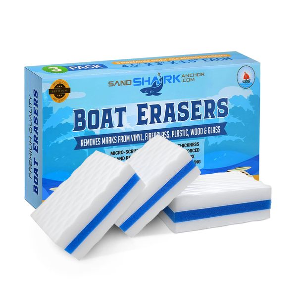 SandShark Boat Erasers 3-Pack Boat Cleaner Scuff Remover | Fishing & Boat Accessories, Marine Boat Cleaner Removes Scuffs, Dirt, Grime from Boat Hull, Interiors - Great Gift Idea or Gadgets for Men!