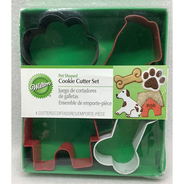 Wilton 4-Pc. Metal Cookie Cutter Set: Dog, Dog House, Bone & Paw Print  3” NEW