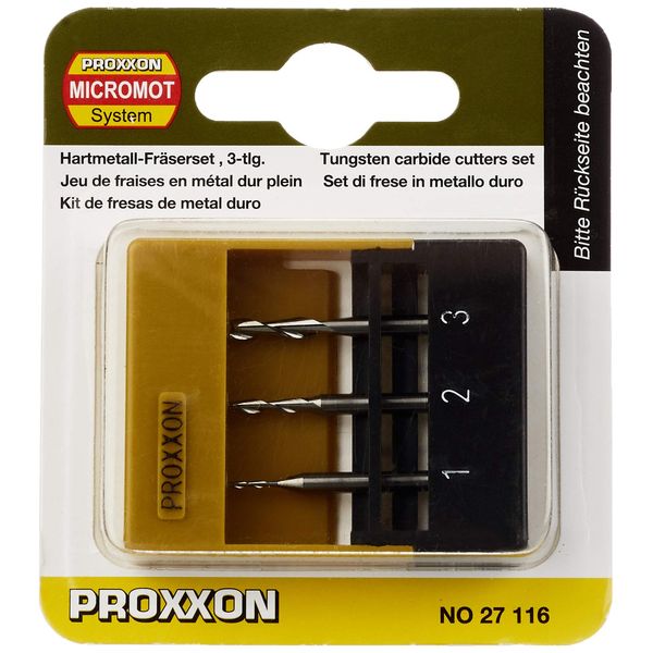 PROXXON 27116 Solid Carbide End Mill Set 3 Piece Set