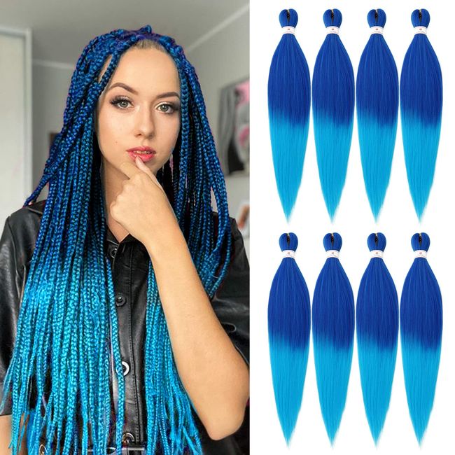 EZ Braid Pre Stretched Flechthaar, 8Packs-26inch EZ Braid Professionelles Haar Yaki Texture Synthetic Hair (8Packs-26Inch, Blue-Lblue)