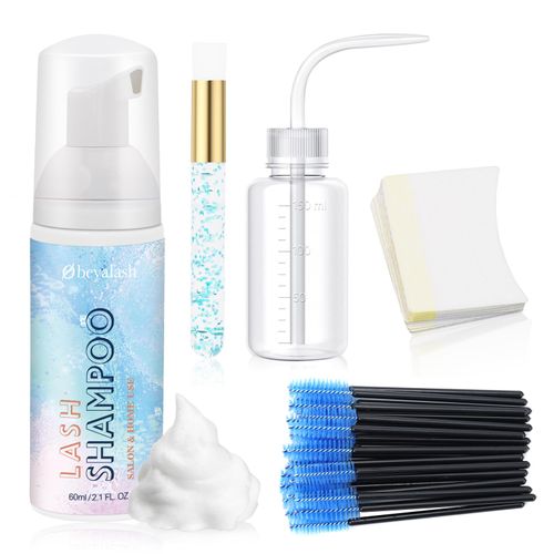 Eyelash Shampoo for Eyelash Extensions 60 ml + Rinse Bottle + Brush Eyelash Shampoo for Eyelash Extensions Eyelash Shampoo for Eyelash Extension for Salon and Home Use