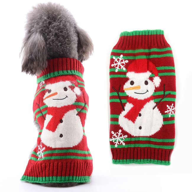 HRTTSY Dog Christmas Sweater Cute Snowman Xmas Dog Holiday Festive Sweaters Pet Cold Weather Outfit Warm Knitwear Jumper Sweaters for Small Medium Large Dogs Cats(Snowman,S)