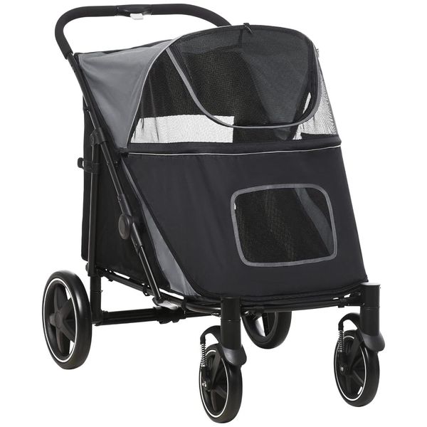 Foldable Dog Stroller for Medium Large Dogs, Pet Stroller with Storage, Gray