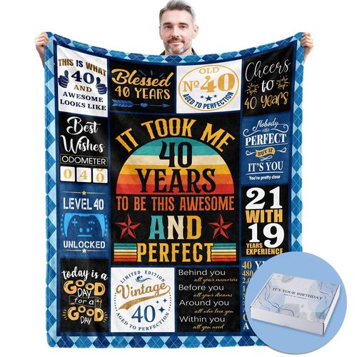Budalagong 40th Birthday Gifts for Men, Mens 40th Birthday Gift Blanket with Gift Box, 40 Year Old Gifts for Men, Birthday Gifts for 40 Year Old Men, 40th Birthday Decorations for Men, 50*60