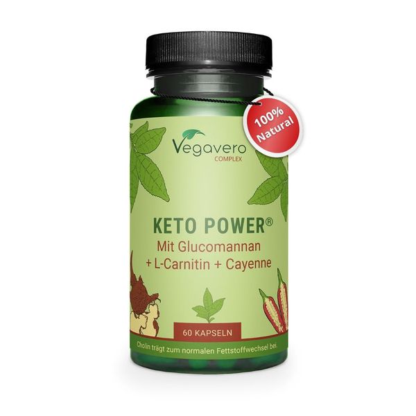 Vegavero Keto Diet Supplement | with Glucomannan, Apple Cider Vinegar, Cayenne Pepper, Chromium Picolinate & Choline Bitartrate | 60 Keto Capsules | NO Additives | Vegan