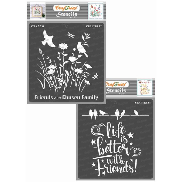 CrafTreat wiederverwendbare Zitat-Schablonen zum Malen auf Leinwand, Papier, Wand – „Friends are Chosen Better with Friends“ – 2er-Pack – je 15,2 x 15,2 cm – DIY-Kunst- und Bastelschablonen