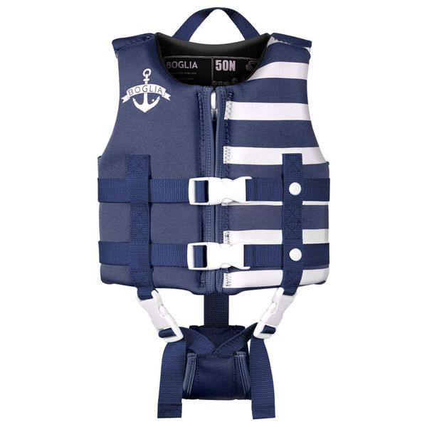 Toddler Swim Vest Floaties for Kids with Adjustable Safety Strap for Learn to Swim Children, Stripes Deep Blue S Age 1-3