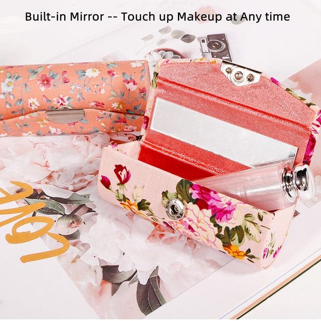 Lipstick Case Holder with Mirror, Hanyi 3 Pcs Vintage Floral Print