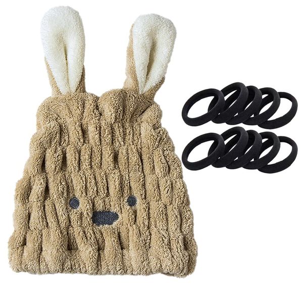 Hair Cap, Quick Drying, Rabbit, Cute, Towel Cap, Absorbent Towel, Hair Band, After Bathing, Turban, Children, Girls, Adults, Water Absorbent, Soft, Quick Drying, Microfiber Towel, Dry Cap, Towel Dry, Hair Turban (Rabbit Brown)