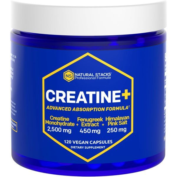 NATURAL STACKS Creatine Monohydrate Pills 2500mg - Maximum Absorption Formula w/Himalayan Salt & Fen