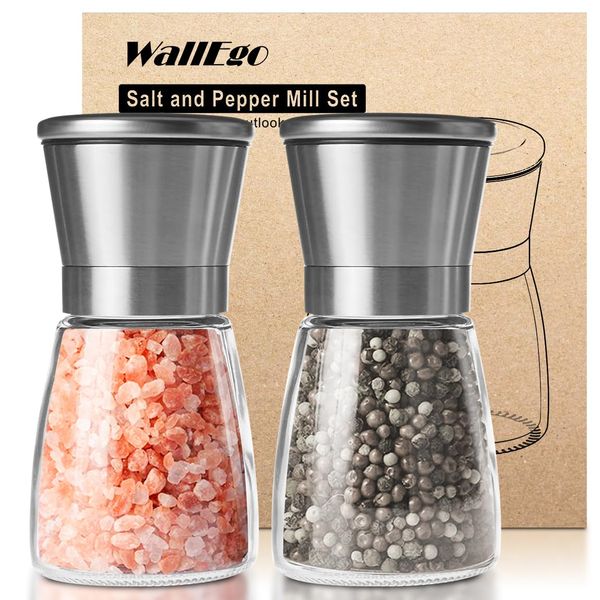 Salt and Pepper Grinder Set, Adjustable Coarseness Salt Shakers, Premium Ceramic Glass Body Salt and Pepper Mills [Without Spice Content]