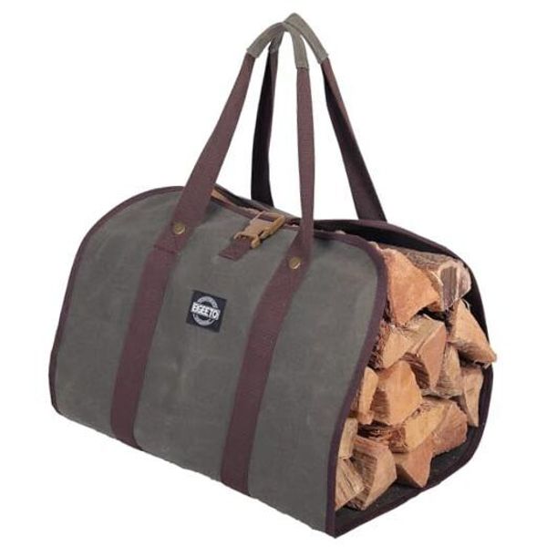 Waxed Canvas Firewood Carrier with handles, Heavy Duty Firewood Log bag, Olive