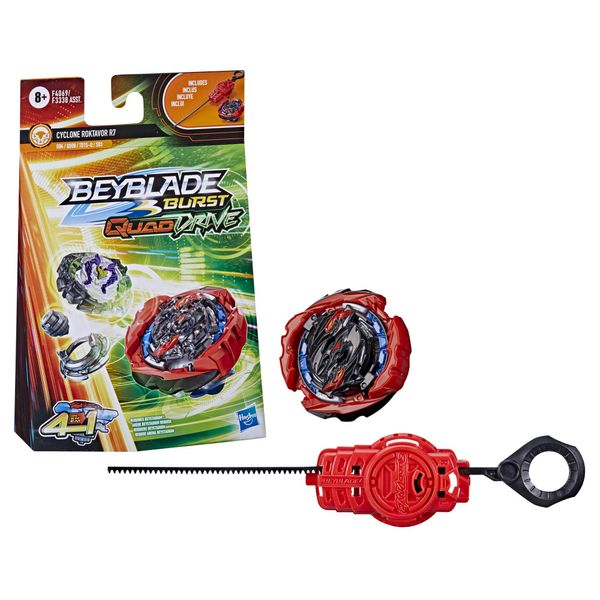 BEYBLADE Burst QuadDrive Cyclone Roktavor R7 Spinning Top Starter Pack - Stamina/Defense Type Battling Game with Launcher, Toy for Kids