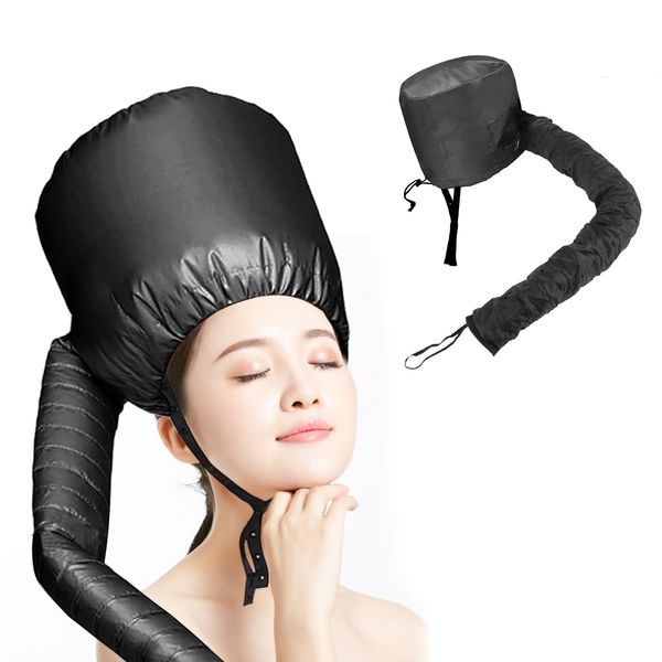 Bonnet Hood Hair Dryer, Adjustable Soft Hooded Hair Drying Cap for Hand Held Hair Dryer Net Plopping Cap Hair Steamer for Afro Hair Women Long Curly Hair (Black) Hair Dryer Attachments