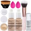 PHOERA Makeup Set - Full Coverage Foundation, Kabuki Brushes, Powder, Primer & 2 Pcs Nude Makeup Sponge