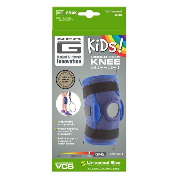 Neo-G Knee Brace for Kids, Hinged Open Patella - Side Hinges Support For ACL, Juvenile Arthritis Relief, Joint Pain, Meniscus Pain - Adjustable Compression - Class 1 Medical Device - One Size - Blue