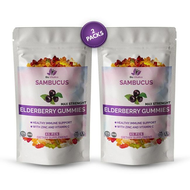 (2 Pack) Elderberry Gummies Sambucus Immune Support Vitamin C & Zinc