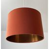 Burnt Orange Velvet Brushed Copper Drum Lampshade