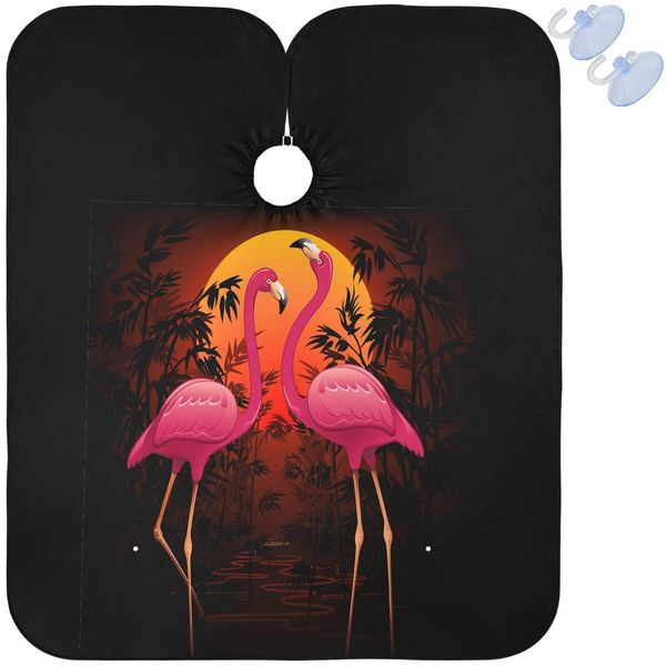 visesunny Pink Flamingo Tropical Peaceful Sunset Barber Cape Anti-Static Hair Cutting Cape with Snap Closure Professional Salon Polyester Cape Barber Water-Resistant Hairdressing Cape Adjustable Snap