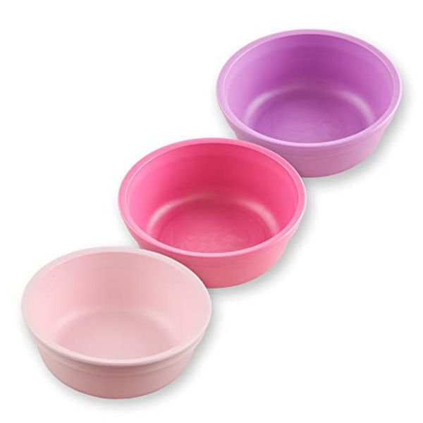 Re-Play Made in USA 12 Oz. Reusable Plastic Bowls, Pack of 3 Without Lid - Dishwasher and Microwave Safe Bowls for Snacks and Everyday Dining - Toddler Bowl Set 5.75" x 5.75" x 2", Princess