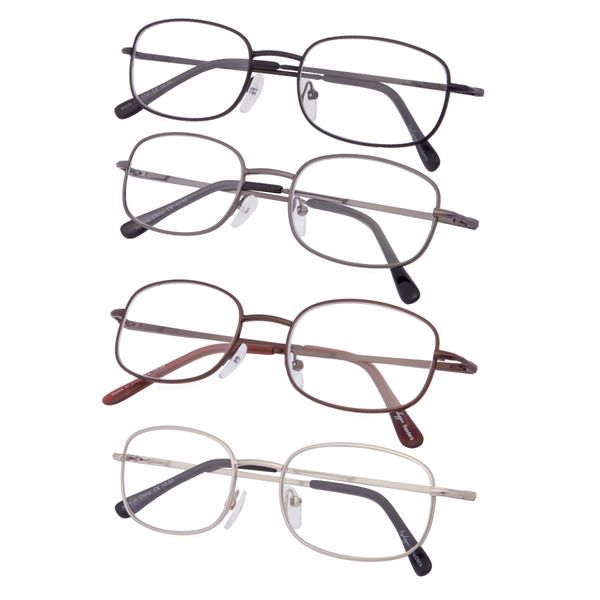 4-Pack Metal Frame Reading Glasses with Spring Hinged Arms