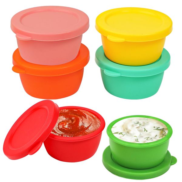 webake Silicone Salad Dressing Container To Go 6 Pcs 1.6oz 45ML Small Condiment Container with Lids Reusable Leakproof Dipping Sauce Pots for Lunch Bento Box Picnic