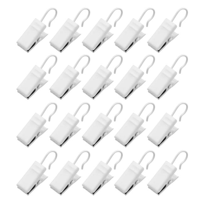 HappyHome 20pcs Curtain Clips Curtain Hooks Metal Strong Clips Curtain Liner Shower Curtain (White)