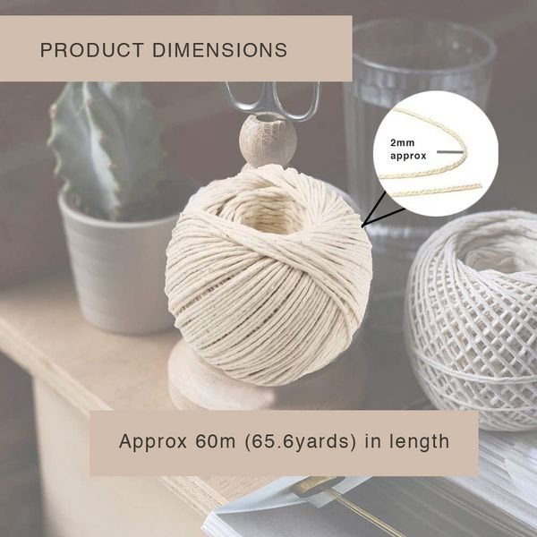 Cotton String Ball, 3 Pack, Perfect for Gift, 100% Cotton Without Added Plastics, Wrapping, Arts and Crafts, Meat Tying, Baking, Garden, Handicrafts, Butcher Twine DIY 3X60M Approx Off-White (3 Pack)