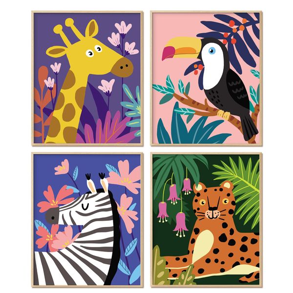 Slody Paint by Numbers Kit for Kids Wild Animals DIY Paint by Number Kits for Kid Colorful Acrylic Painting Crafts for Kids Beginner Without Frame, 4pcs 16x20 inch