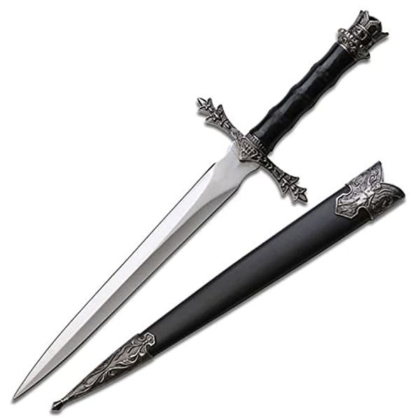 BladesUSA Fantasy Historical Short Sword King Arthur Collectors Knife with Scabbard-Satin Finish Blade,Nylon Fiber Handle,Zinc Alloy Guard,Historical,Collectible,HK-9947 Black 13.5-Inch Overall