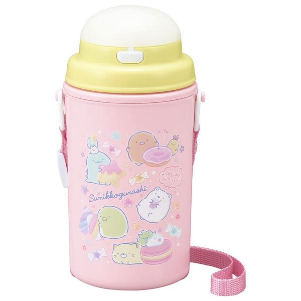 OSK SC-450S Water Bottle, 15.9 fl oz (450 ml), Sumikko Gurashi Water Bottle with Straw, Insulated, Wide Mouth, Cold Insulation, Strap, One-touch Open, Made in Japan