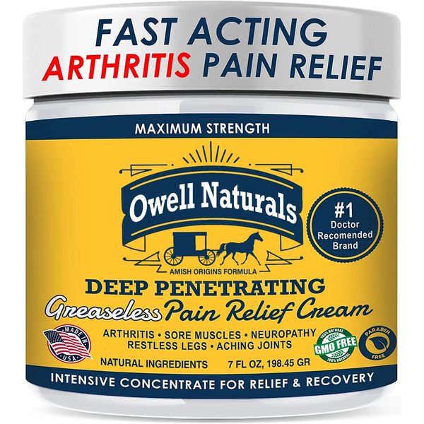 OWELL Naturals Arthritis Pain Relief Cream 7 oz, Maximum Strength Deep Penetrating Relieving for Aches, Neuropathy, Joint, Muscle, Back, Knee, Feet, Hand, Ankle, Restless Legs, Shoulder