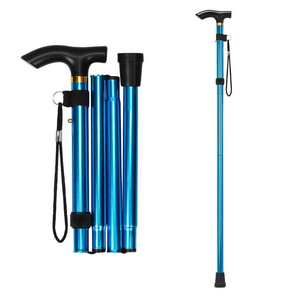 Walking Stick, Portable Collapsible Walking Stick, Adjustable Anti-Slip Folding Walking Stick, Comfortable Grip Ergonomic Durable Mobility Aid For Men Women, Blue