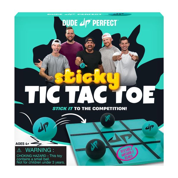 Dude Perfect Sticky Tic Tac Toe, Kids Tabletop Activity, for Family Game Night, Perfect for a Gift and Parties, 2 Players, Ages 4+