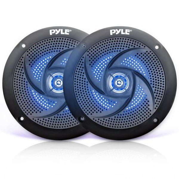 Pyle Waterproof Rated Marine Speakers - 4'' 2 Way Off-Road Vehicles & Weather Resistant Outdoor Audio Stereo Sound System w/ LED Lights, 100W Power, & Low Profile Slim Style, Pair, Black-PLMRS43BL