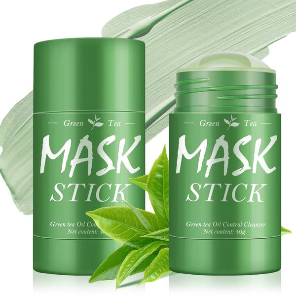 2 Stück Green Mask Stick, Grüntee Purifying Clay Mask, Green Tea Mask Tiefenreinigung der Poren, Smearing Mask Moisturizing Nourishing Skin, Reduzierung von Mitessern