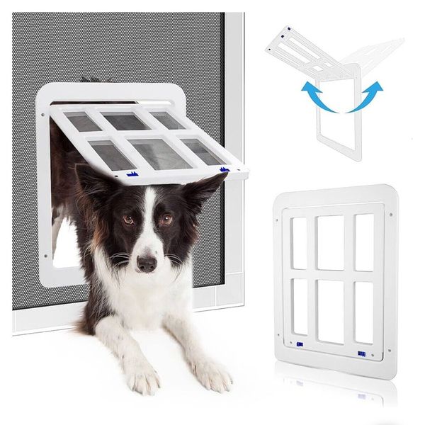 Dog door for screen sliding door, inside opening 11 x 13", magnetic auto-closing