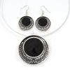 Avalaya Black Enamel Medallion Flex Wire Necklace & Earrings Set/Silver Tone/Adjustable