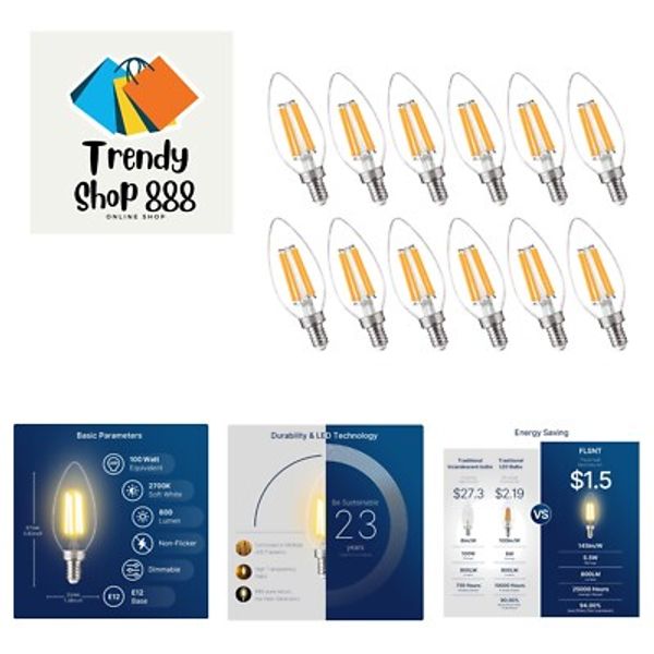 100W Equivalent LED Candelabra Bulbs, 800LM Dimmable E12 LED Chandelier Light...