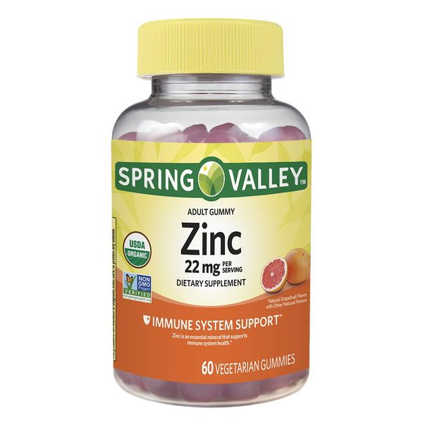 Zinc Adult Organic Vegetarian Gummy, Optimal Immune System Support by Spring Valley, 22mg, 60ct (Pack of 2)