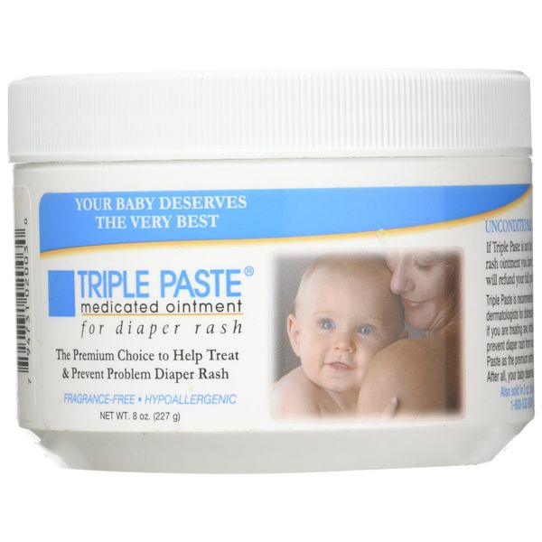 Triple Paste Diaper Rash Cream, Hypoallergenic Medicated Ointment for Babies, 8 oz (Pack of 2)