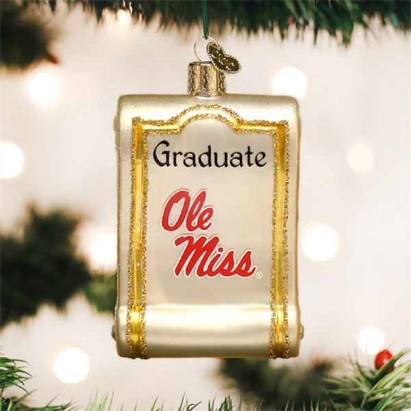 Old World Christmas University of Mississippi Diploma Glass Blown Ornament