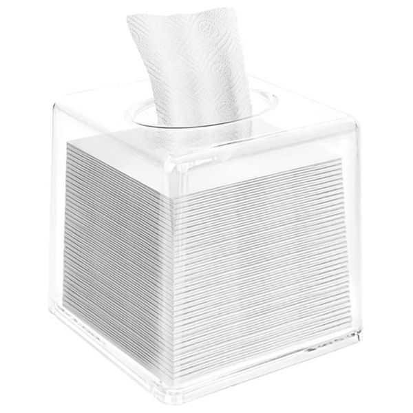 Acrylic Tissue Box Cover, Square Facial Tissue Dispenser Box, Transparent, Diy Paper Towel Box, Waterproof And Dustproof, Clear Tissue Holder, Napkin Dispenser for Bathroom, Kitchen, Office Or Bedroom