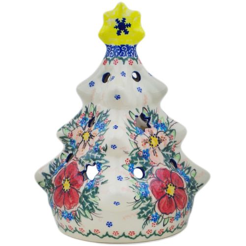 Authentic Polish Pottery Christmas Tree Candle Holder Signature UNIKAT in Perfect Garden Design Handmade in Bolesławiec Poland + Certificate of Authenticity