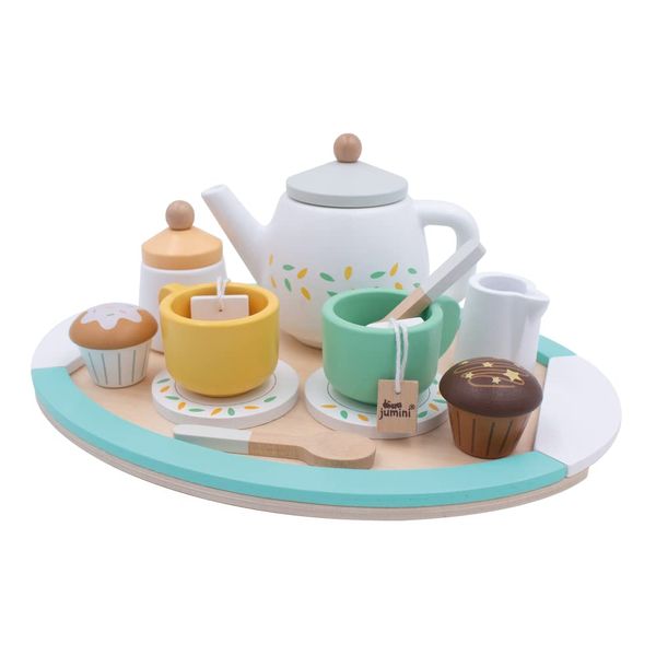 Kids Wooden Toy Play Kitchen Accessories: Chef Pretend Play Food Set and Cookware Accessory for Boys, Girls and Toddlers. (Afternoon Tea Set)