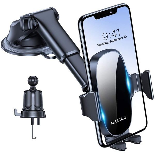 Miracase 4 in 1 Car Phone Holder, [Stable & Multifunctional] Universal Long Arm Car Phone Holder for Dashboard, Windshield and Air Inlet, Compatible All 4-7" Phones