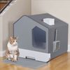 Anti-Splash Closed Cat Litter Box with Litter Scoop Front  Exit Door Ventilate